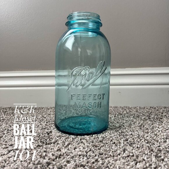 Vintage Light Blue Aqua Ball Perfect Mason Canning Jar Vintage 1910-1923 #8 - Picture 2 of 7